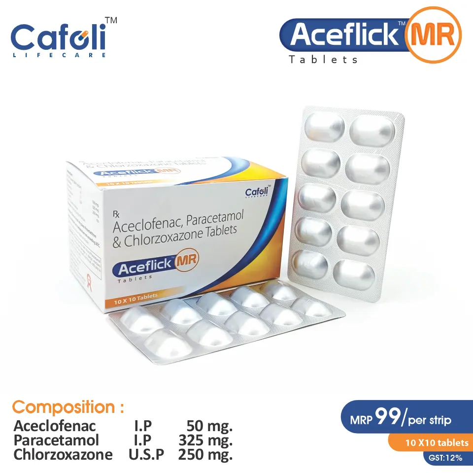 Aceclofenac 100mg + Paracetamol 325mg + Chlorzoxazone 250mg at Best Price in PCD Pharma Franchise for Analgesic and Muscle Relaxants, Anti-inflammatory